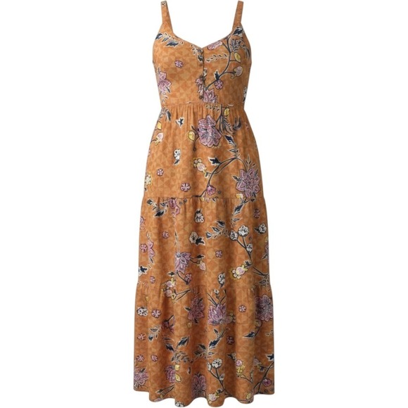 Sonoma Goods For Life Dresses & Skirts - Sonoma Floral Midi Dress Womens 1X Brown Linen‎ Blend Button Front Boho Cottage